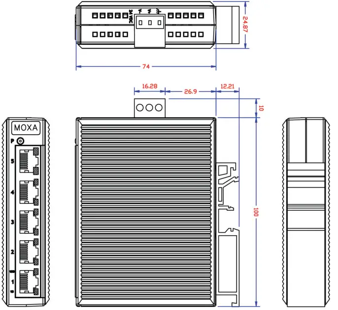 MOXA EDS-205 Series EtherDevice Switch- Dimensions
