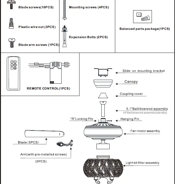 Parrot-Uncle F6296110V 52 Inch- Indoor-Chandelier-Ceiling-Fan-fig 2