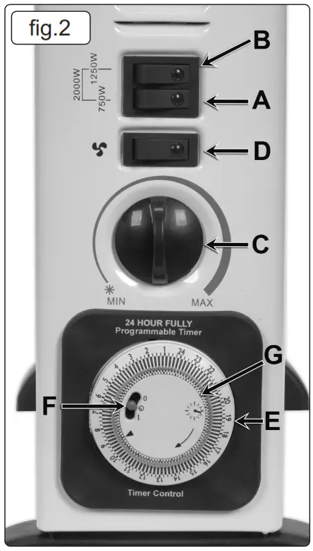 SEALEY CD2005TT.V2 2000w Convector Heater with Turbo Timer & Thermostat - fig.2