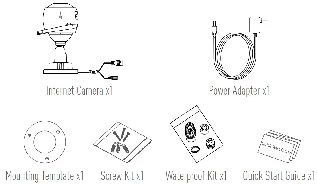 EZVIZ C3WN Outdoor 1080P WiFi Security Camera - network Box Content