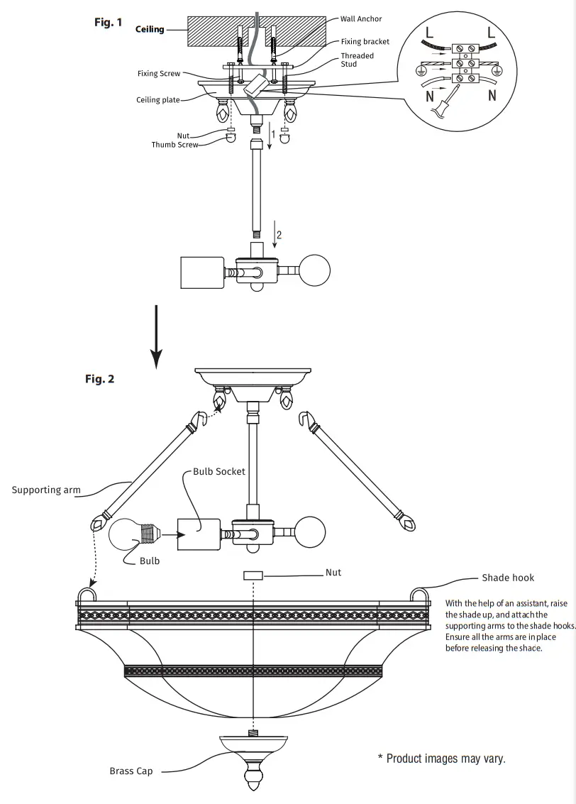 Interiors 1900 SN01P43 Semi Flush Light - Assembly Instructions