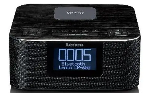 Lenco CR-650BK DAB+FM Clock Radio with Bluetooth and Wireless Charging