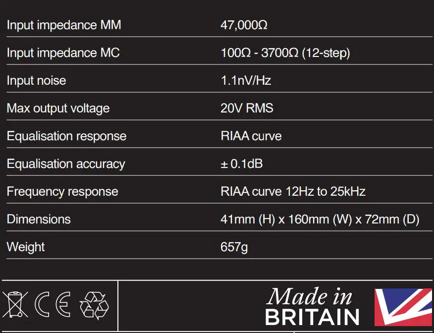 Huei Phono stage User Manual - Specifications