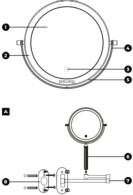 SIGURO SGR-LM-T680SU Wall Mounted LED Makeup Mirror-FIG2