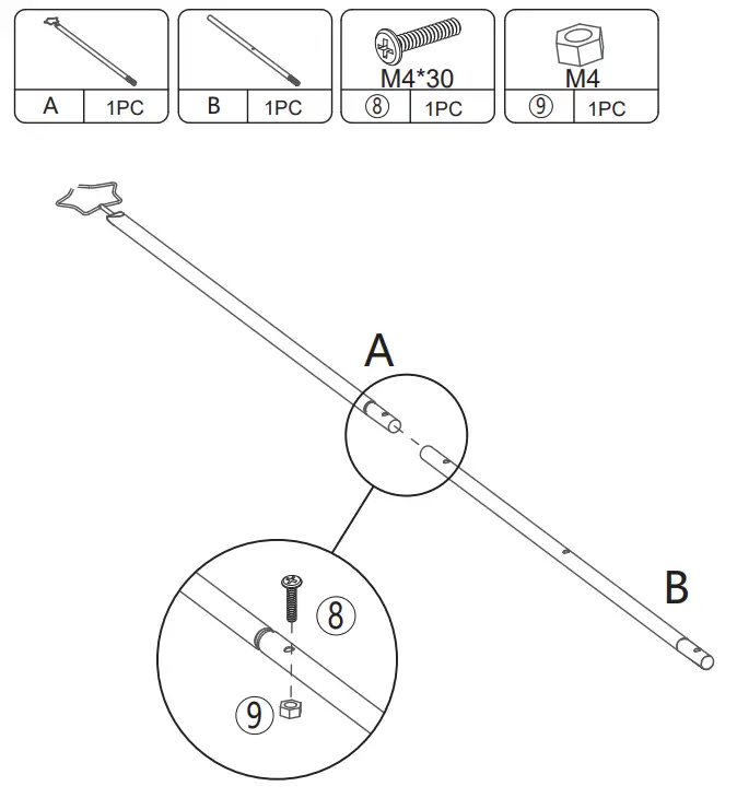 JAXSUNNY HG61W1208 Ox Horn Lamp String Holder 6pcs - Hardware List 1
