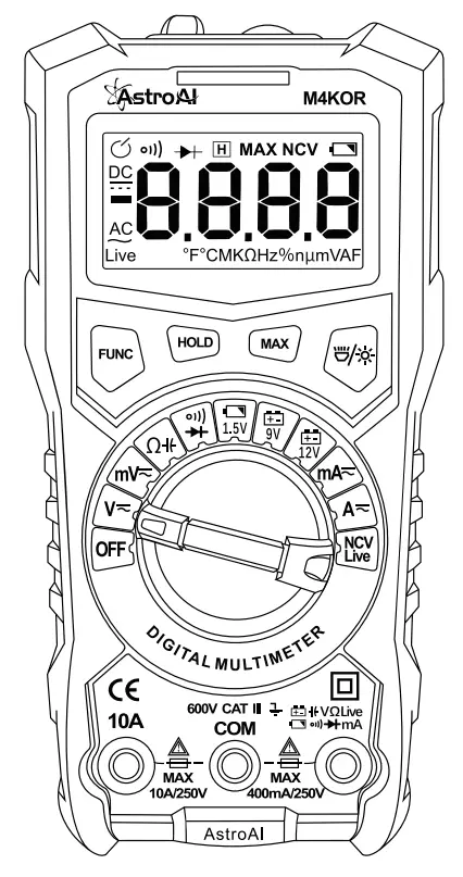 AstroAI ASIM4K0R True RMS 4000 Count Digital Multimeter-