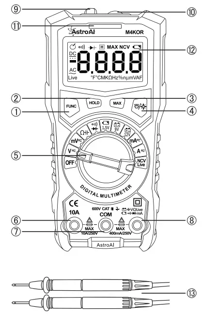 AstroAI ASIM4K0R True RMS 4000 Count Digital Multimeter - DIAGRAM