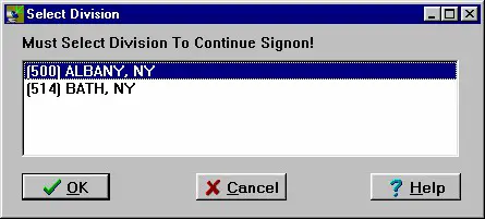 BAR CODE MEDICATION ADMINISTRATION - Select Division Dialog Box