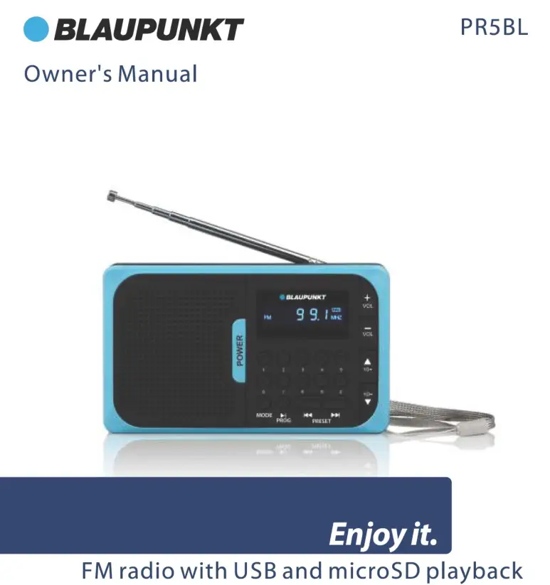 BLAUPUNKT FM Radio with USB and microSD Playback Owner's Manual