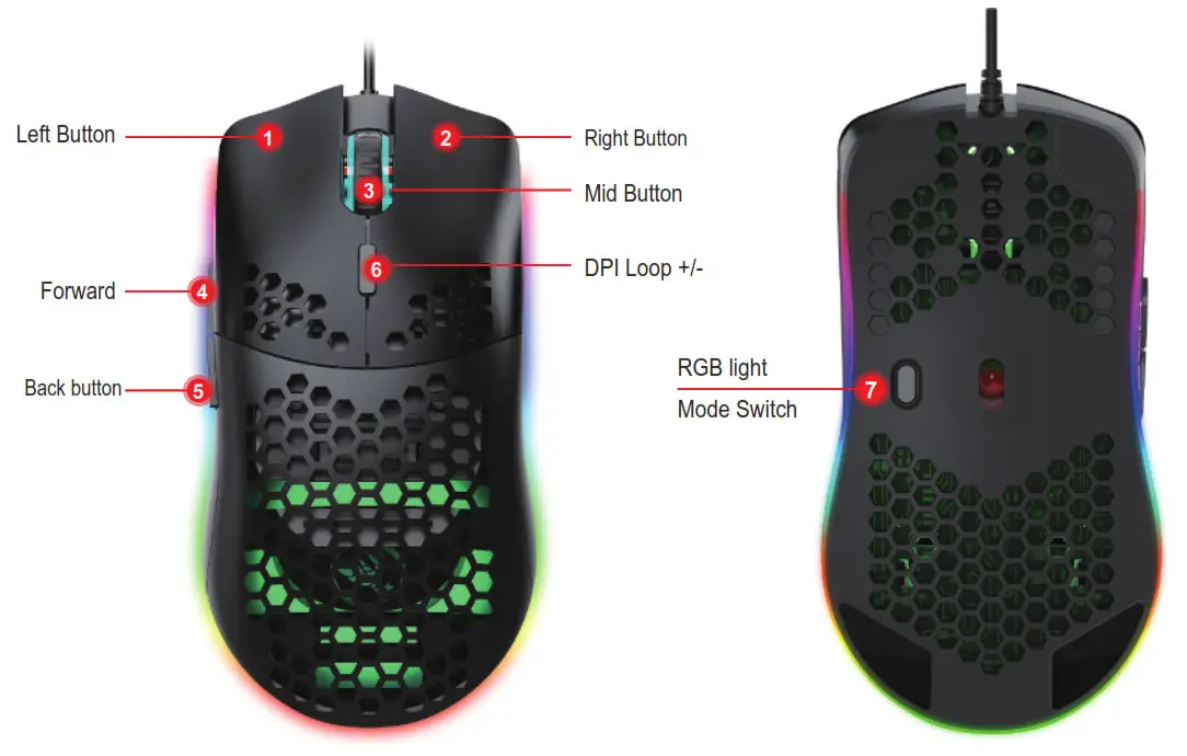 HXSJ Lighting Programmable Gaming Mouse - How to use - Customizations Features