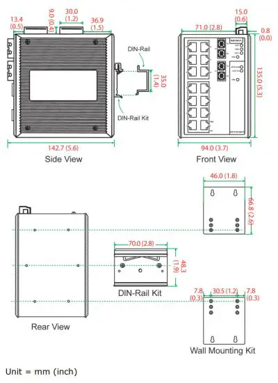 MOXA EDS 516A Series EtherDevice Switch - Mounting Dimensions