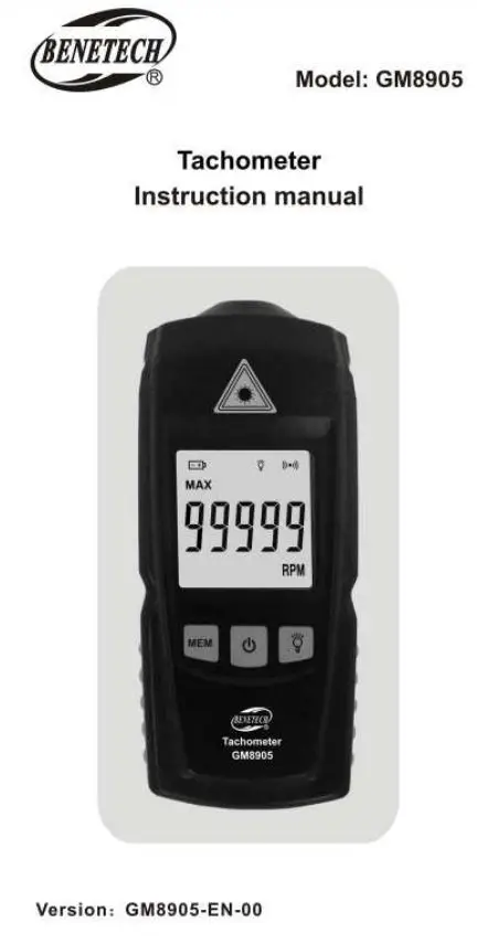 BENETECH GM8905 LCD Digital Laser Tachometer Instruction Manual