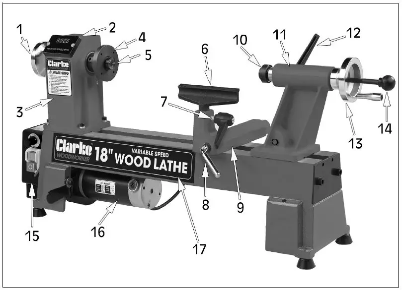 Clarke CWL460 18 Inch Variable Speed Wood Lathe fig 2