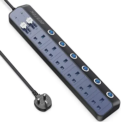 VonHaus 3500038 6 Gang 2 USB Extension Lead