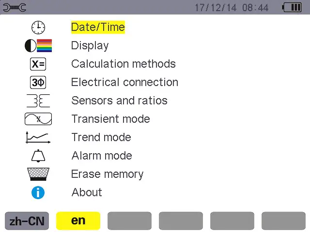 UNI T UT285C Power Quality Analyzer - CONFIGURATION KEY