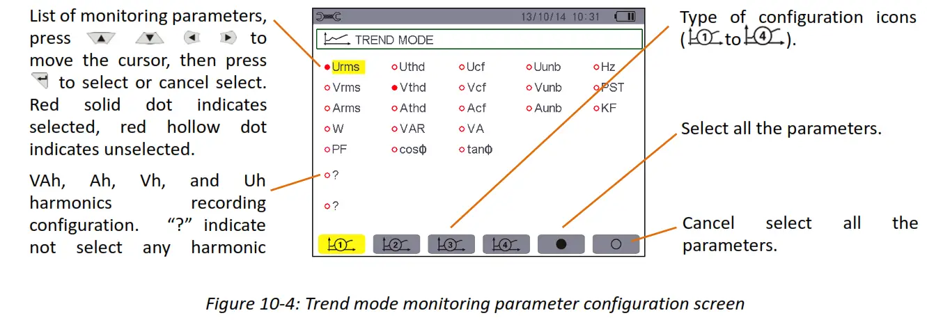 UNI T UT285C Power Quality Analyzer configuration screen
