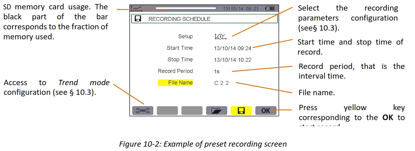 UNI T UT285C Power Quality Analyzer recording screen