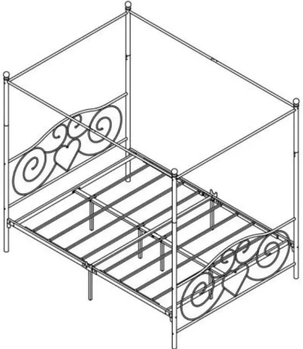 UNBRANDED 748G Black Queen Metal Frame Canopy Bed