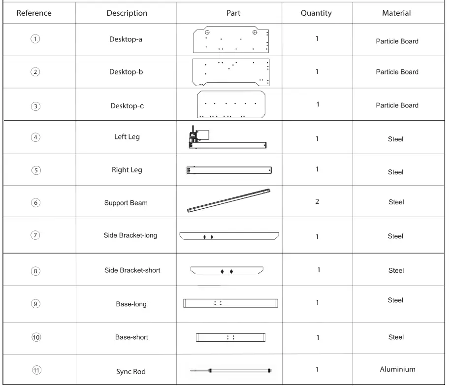 BILBIL L59 Electric Height Adjustable Standing Desk - prat list