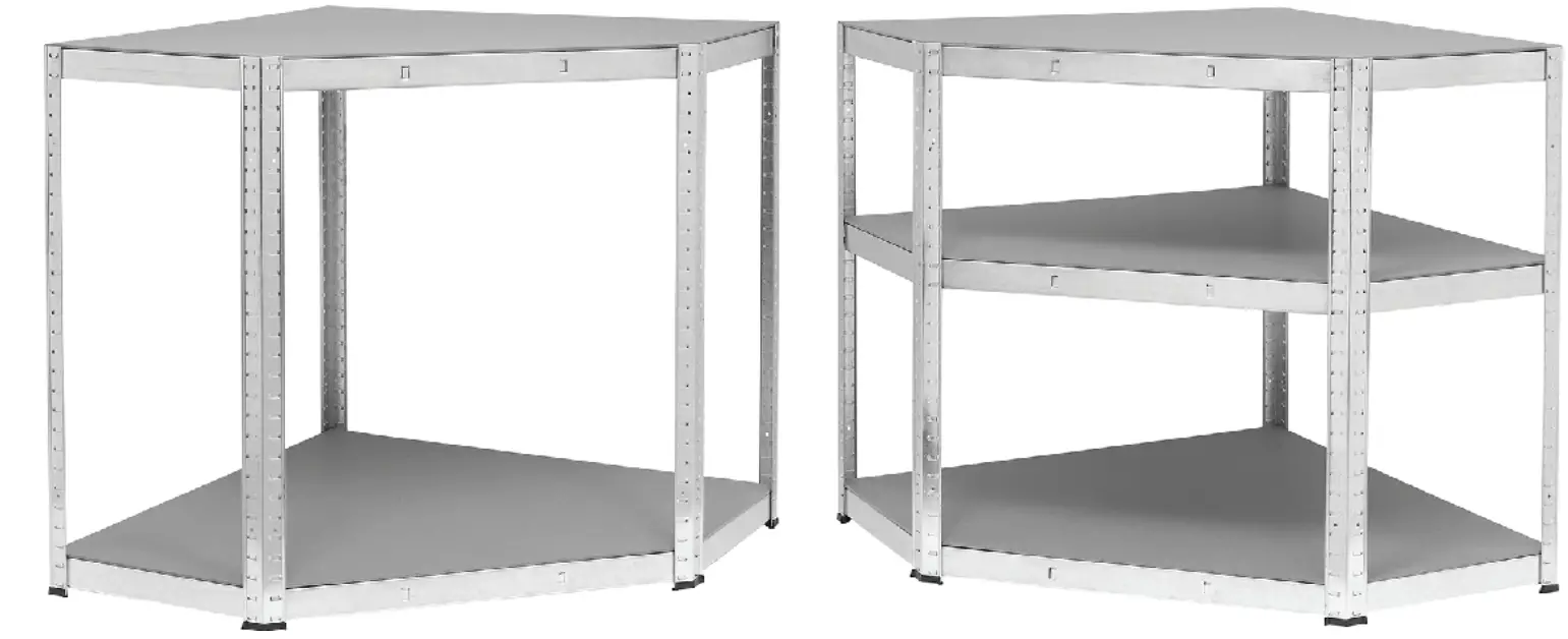 BASETech 1750kg Adjustable Corner Shelf Unit Assembly options