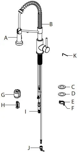Kraus KFF-1610 Single Handle Filtration Kitchen Faucet-Diagram and Parts List