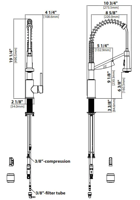 Kraus KFF-1610 Single Handle Filtration Kitchen Faucet-Faucet Dimension