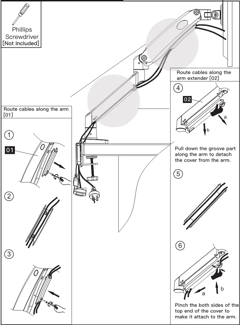 HUANUO Monitor Desk Mount - Route Cables along the Arms