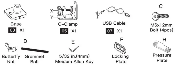 HUANUO Monitor Desk Mount - Supplied Parts and Hardware for Step 1