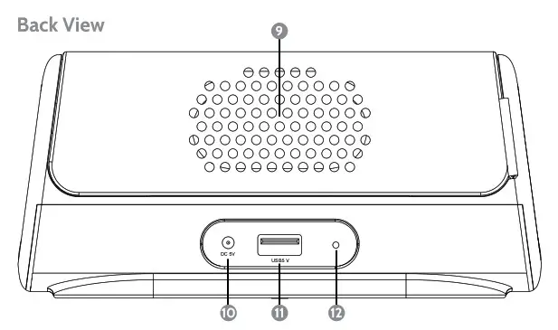i box WJ 288APP Dusk Radio Alarm Clock with Wireless Charging- back view