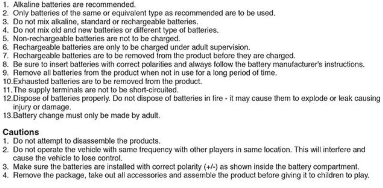 Maisto 82183 2.4GHz RC T590 Compact Track Loader User Manual - Battery Use