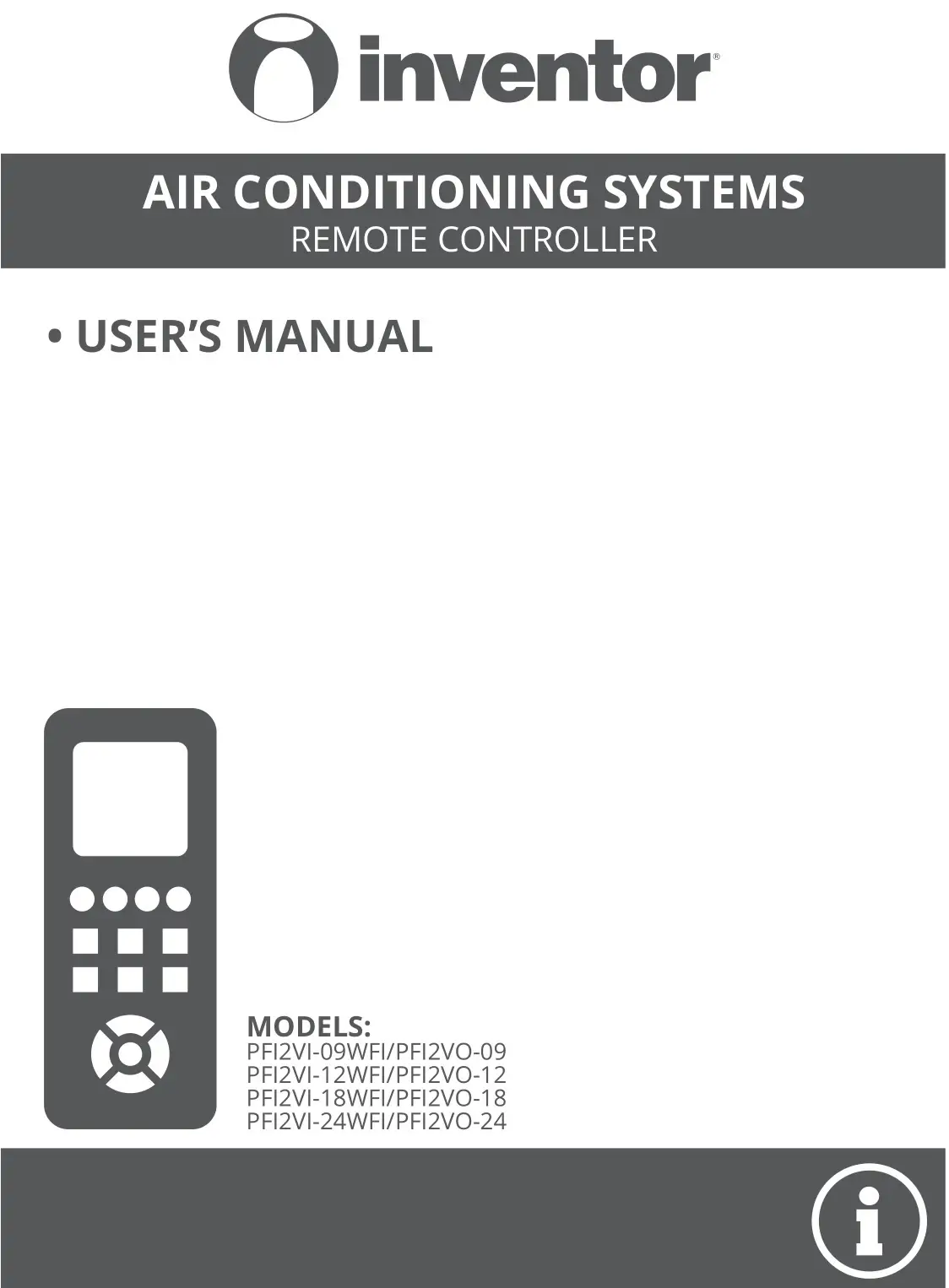 inventor PFI2VO-09 Air Conditioning Systems Remote Controller User Manual