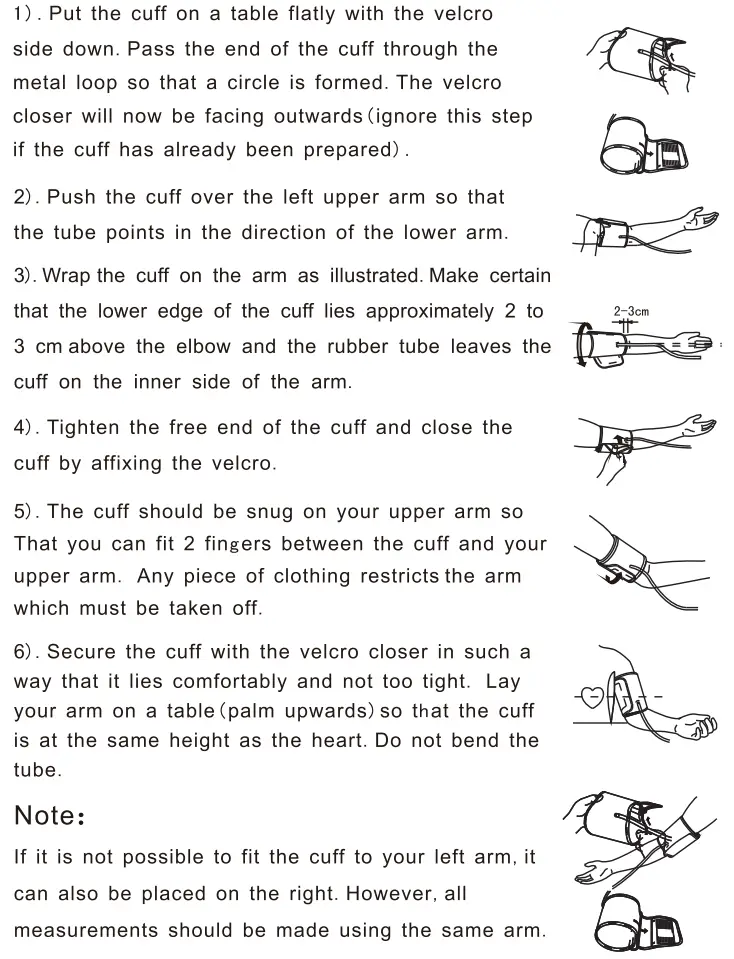 Smilecare U81RH Upper Arm Electronic Blood Pressure Monitor Instruction Manual - Fitting the cuff