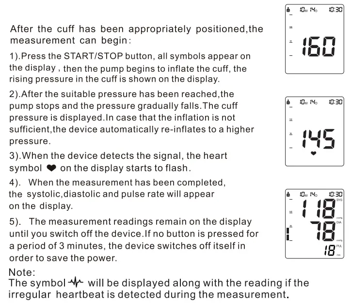 Smilecare U81RH Upper Arm Electronic Blood Pressure Monitor Instruction Manual - Measuring procedure