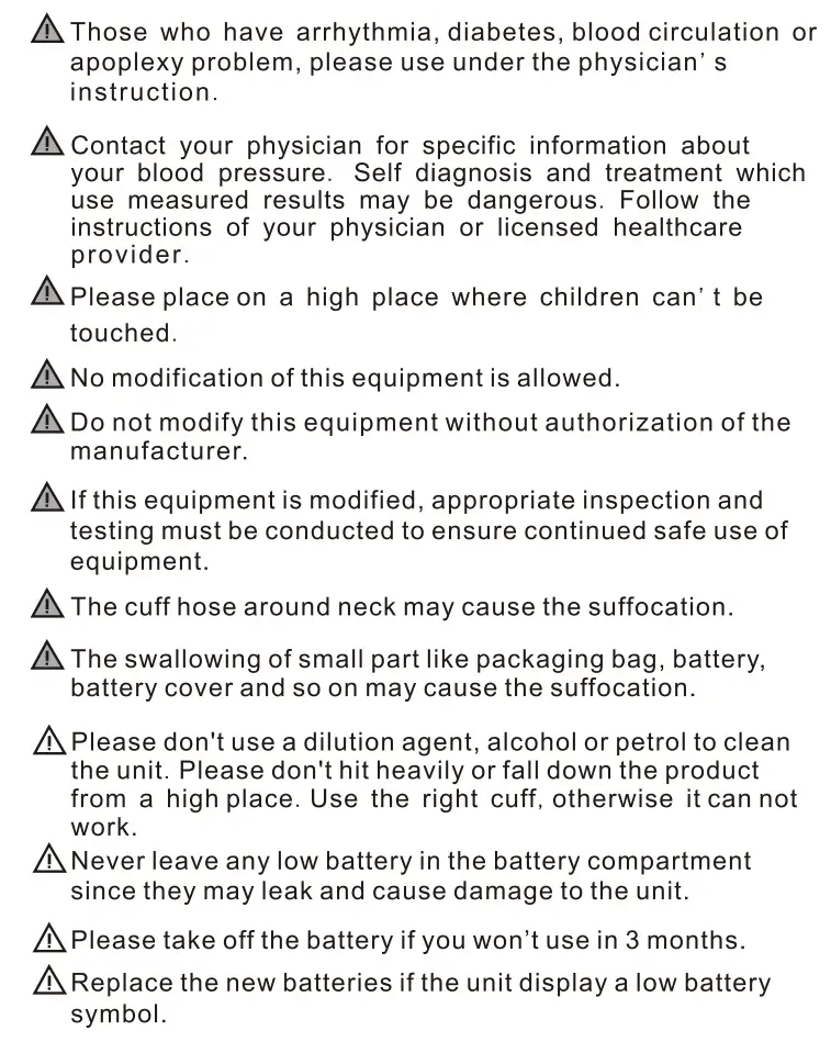 Smilecare U81RH Upper Arm Electronic Blood Pressure Monitor Instruction Manual - Safety Information