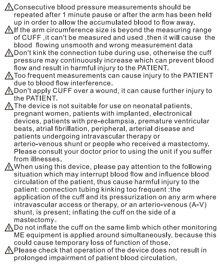 Smilecare U81RH Upper Arm Electronic Blood Pressure Monitor Instruction Manual - Safety Information