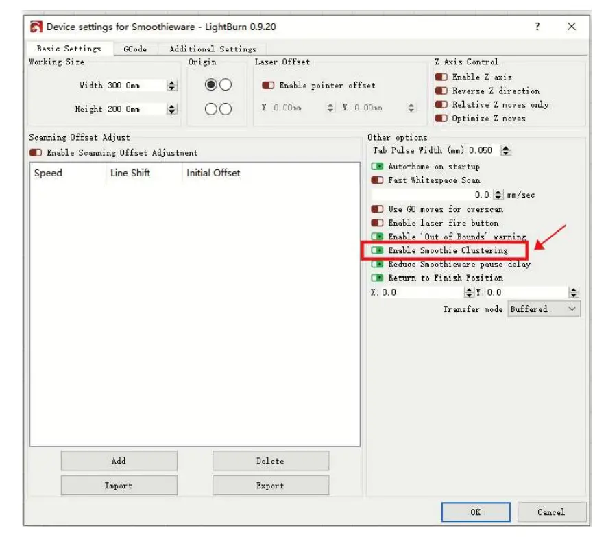 omtech K40+ Laser Engraver Control Card - Device Setting