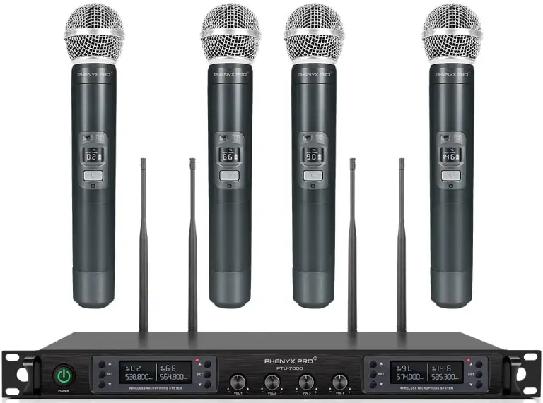 PHENYX PRO PTU-7000A Selectable Frequency UHF Quad Channels Wireless Microphone System