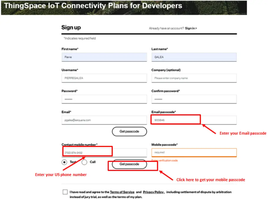 Verizon SIM sign-up procedure