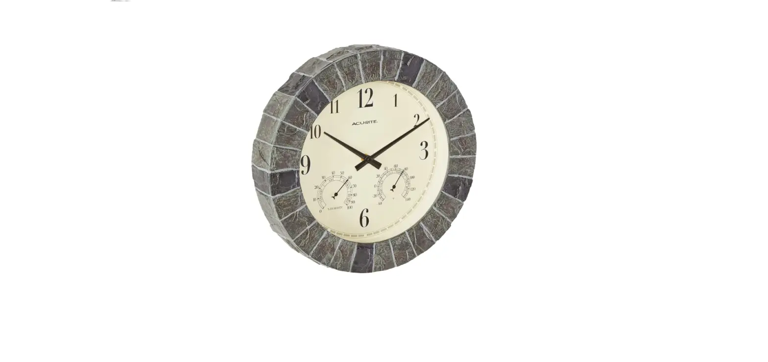 Acurite 02418 14-inch Faux-slate Indoor/outdoor Wall Clock With Thermometer User Manual