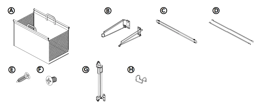 REV-A-SHELF CTOHSL-24-1 Sidelines 24 in. Wired Frame Fabric Laundry Hamper Basket - part list