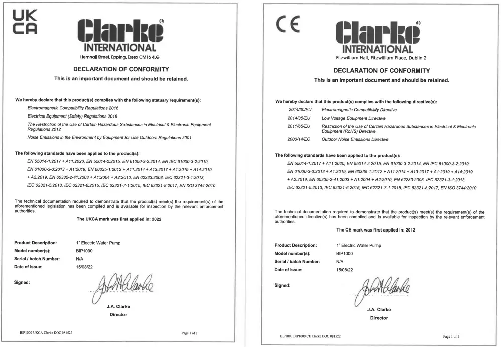 Clarke BIP 1000 1 Inch Electric Water Pump - FIGURE 8