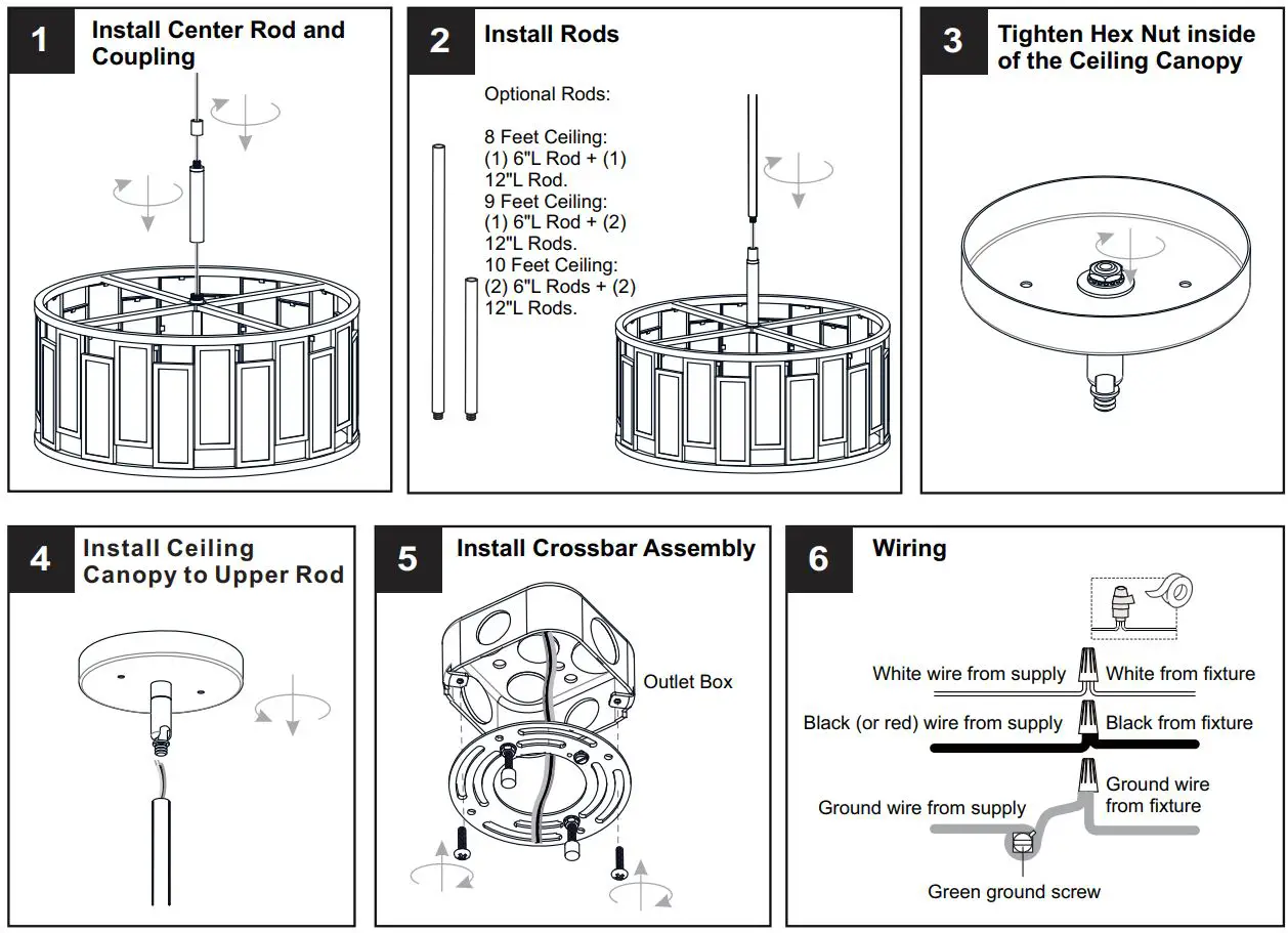 QUOIZEL QSF5600MBK 4-Light Matte Black Semi-Flush Mount Installation Guide - INSTALLATION