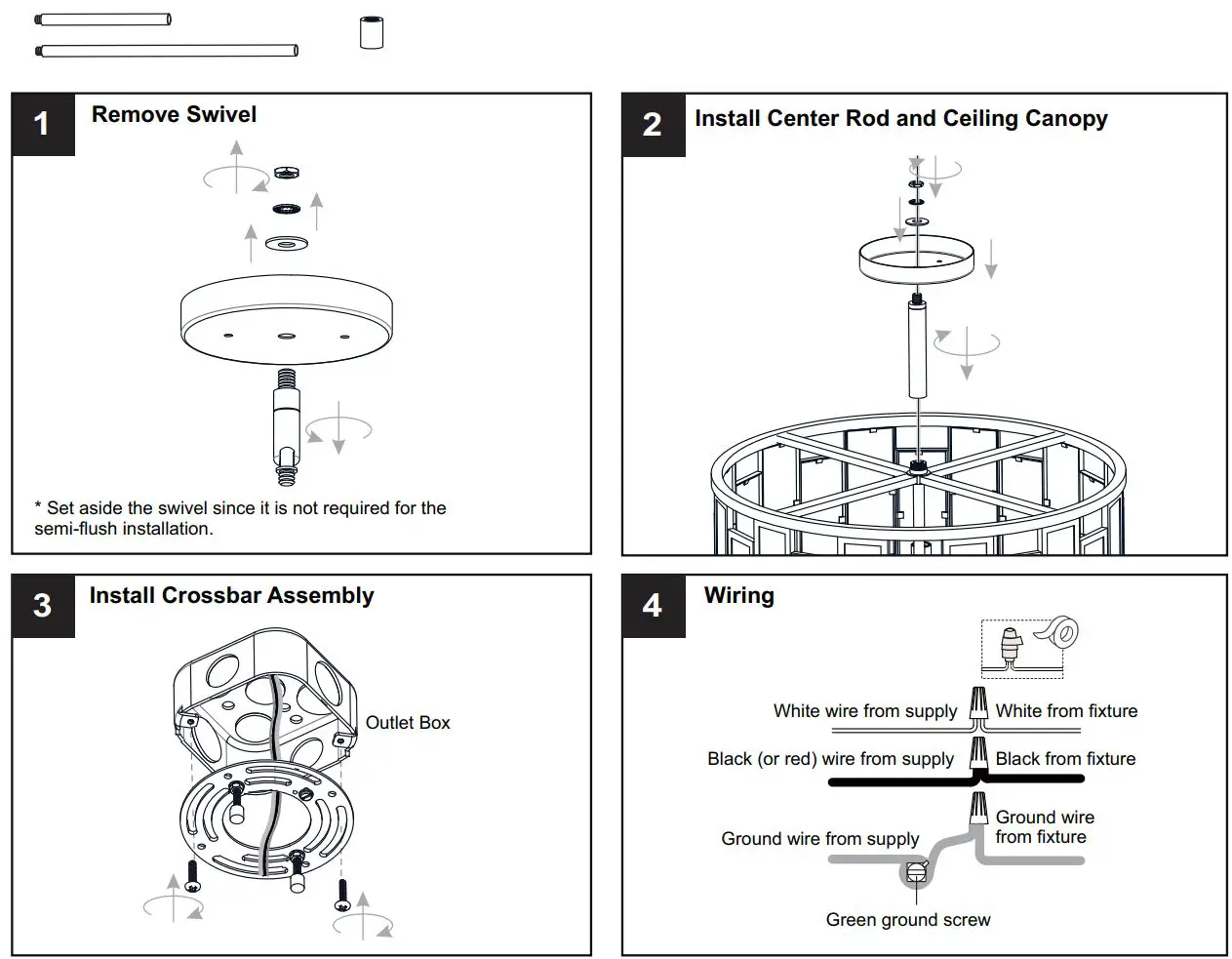 QUOIZEL QSF5600MBK 4-Light Matte Black Semi-Flush Mount Installation Guide - INSTALLATION