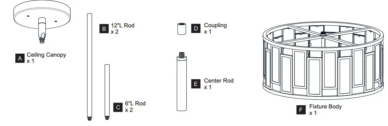 QUOIZEL QSF5600MBK 4-Light Matte Black Semi-Flush Mount Installation Guide - PACKAGE CONTENTS