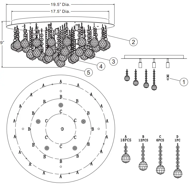 urban ambiance UQL2081 Crystal Flush Mount Ceiling Light-fig2