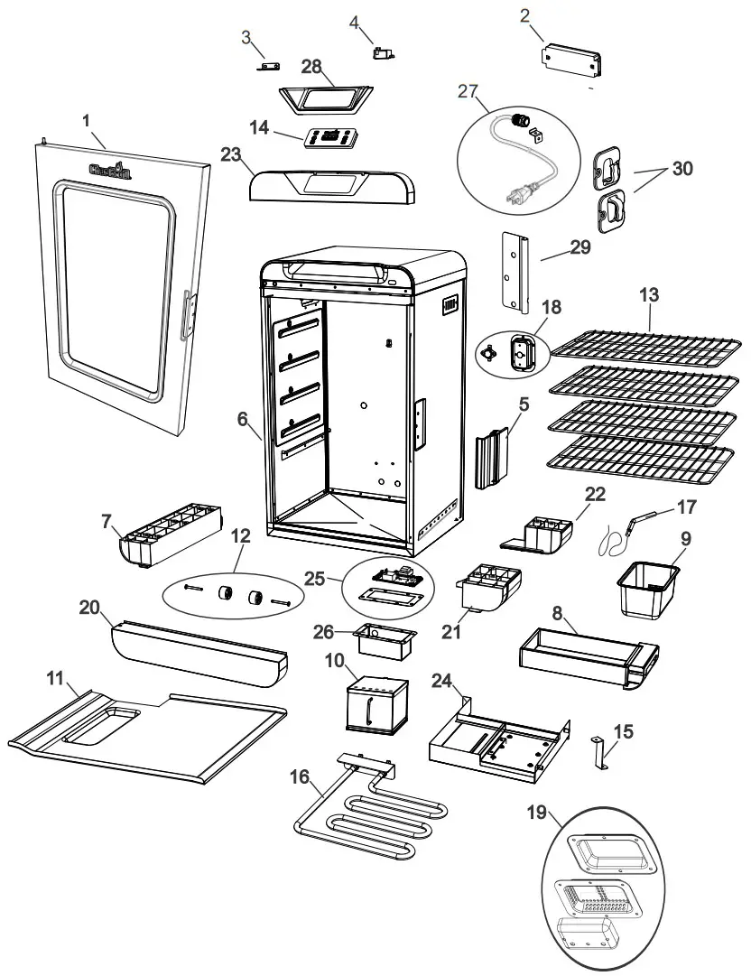 Char Broil 21202009 Digital Electric Vertical Smoker 725 - PARTS DIAGRAM