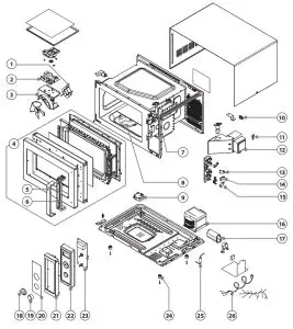 WINCO EMW-1000SD Commercial Stainless Steel Dial Control Microwave - Exploded View