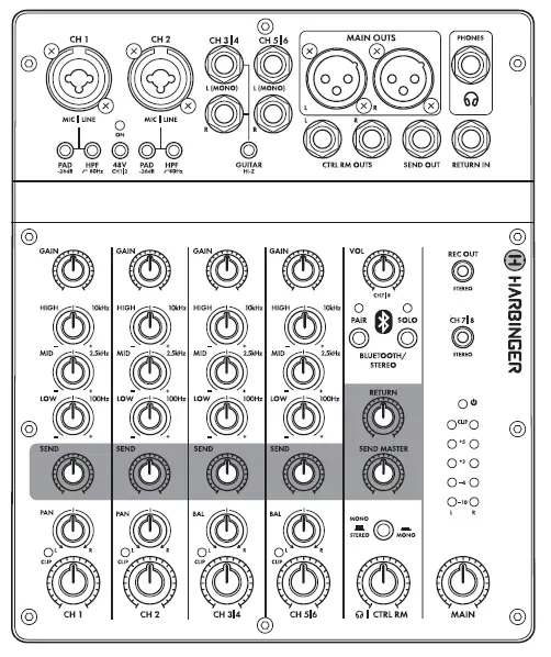 HARBINGER LV8 8-Channel Analog Mixer with Bluetooth fig 1