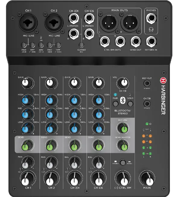 HARBINGER LV8 8-Channel Analog Mixer with Bluetooth