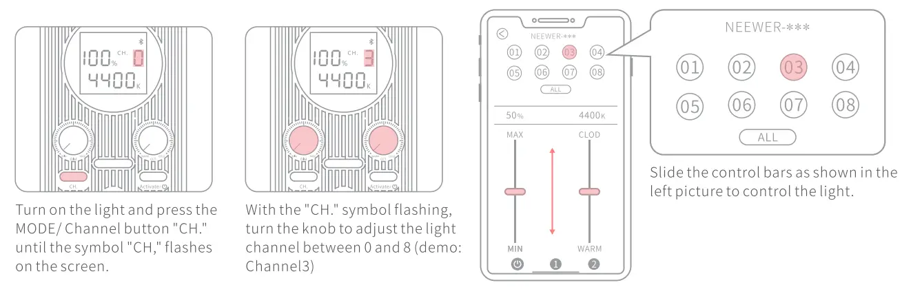 NEEWER NL140 Convex Glass Featured Plastic LED Light - Controlling the light using the App